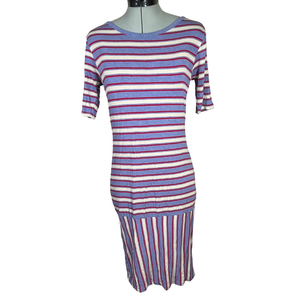 LuLaRoe Blue and White Sheath Midi Dress